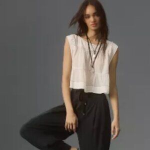 NWOT By Anthropologie Cap-Sleeve Cotton Babydoll Blouse Size M